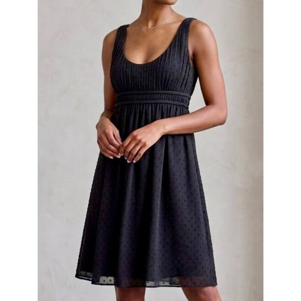 Adrianna Papell Chiffon Circle Swiss Dot Babydoll Little Black Dress NWT Womens